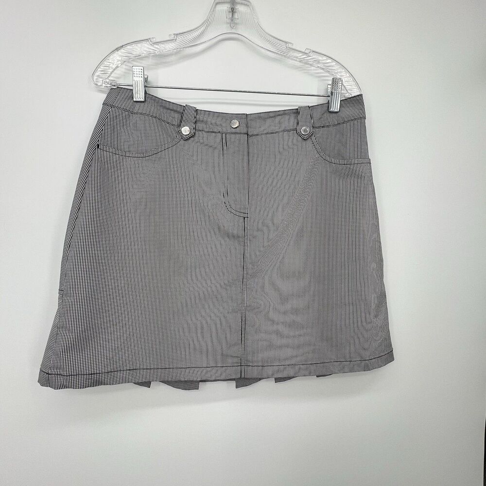 IBKUL Skort Gingham Check Black White Size 8 Golf Tennis Stretchy Pleated Hem